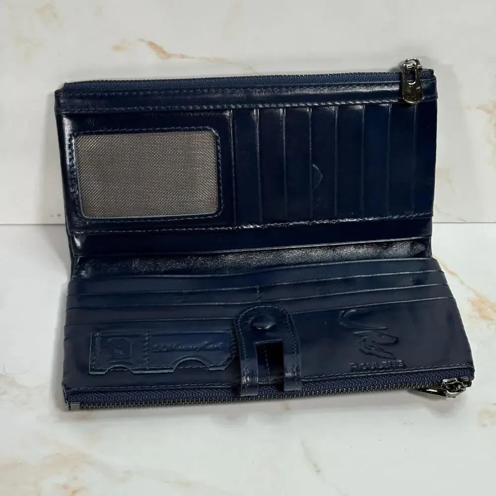 Roulens Blue Leather Wallet Snap Closure Zip‎ Pockets ID Card Holder 7